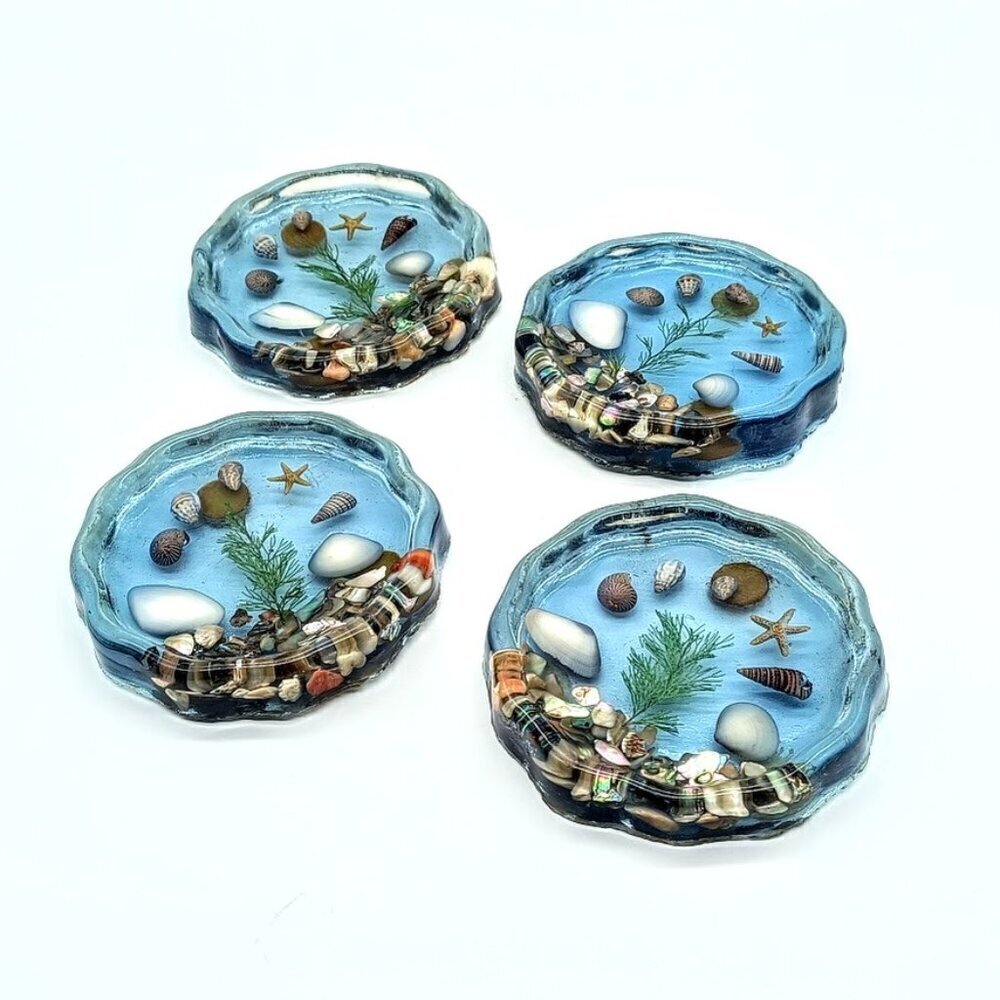 Vintage Sea Shell Acrylic Round Coaster Set